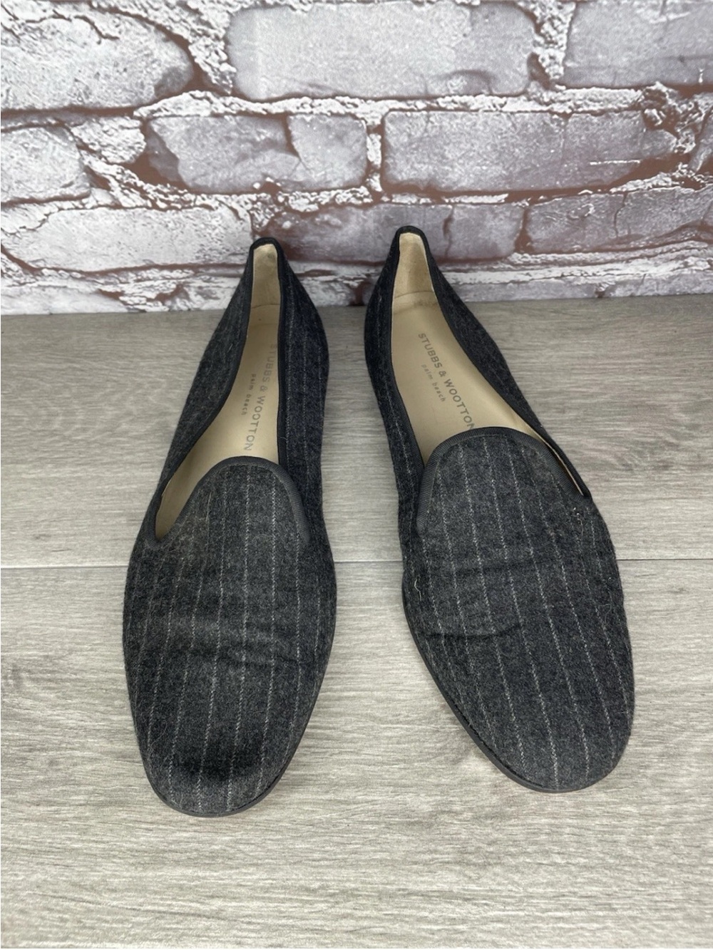 Stubbs & Wootton Gray Tweed & White Stripe Loafer Flats Shoes Men Sz 11M US/44EU